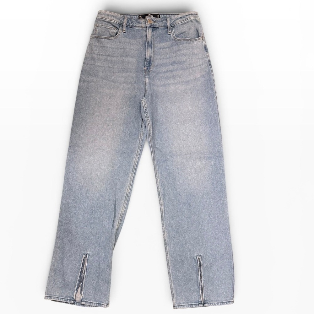 Hollister Ultra High-Rise‎ Dad Jeans Light Wash Stretch Split Hem Size 11 30x31